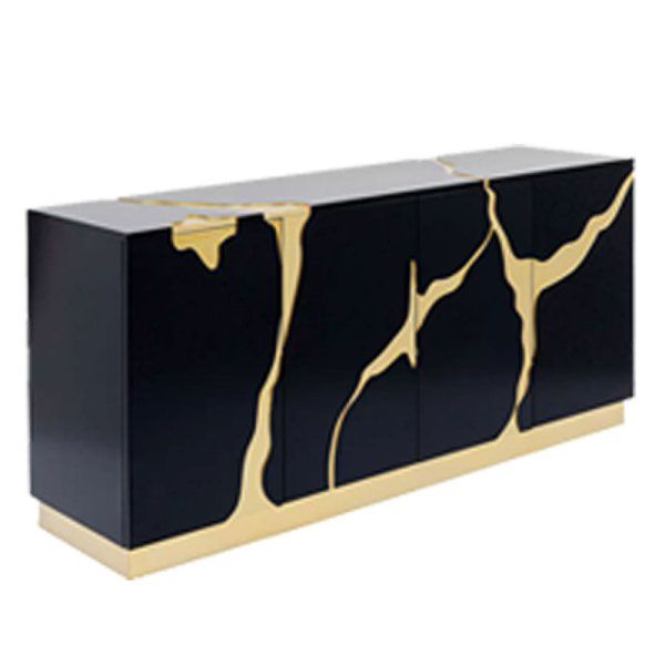 Sideboard Cracked Schwarz/Gold 165x80cm