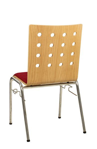 Konferenzstuhl Eruno-510 mit rotem Sitzpolster, verchromtem Metallgestell, stapelbar Beizton: Buche natur | Bezug: Princess 140 Rückansicht