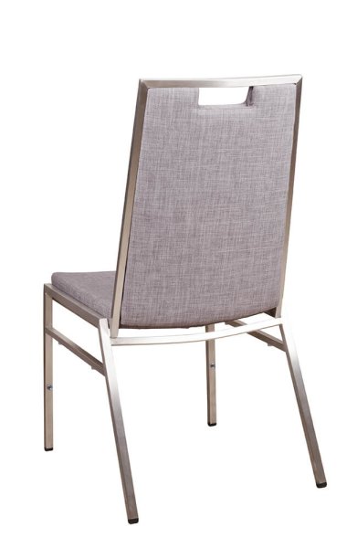 Bankettstuhl Arano mit Metallgestell und grauer Polsterung, stapelbar