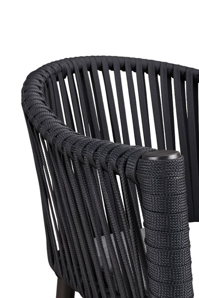 Outdoor-Barhocker Ramila-Bar Dark Grey mit Aluminiumgestell und grauem Sitzkissen Detailansicht Rücken