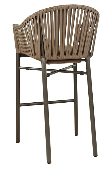 Outdoor-Barhocker Ramila-Bar Taupe mit Aluminiumgestell und grauem Sitzkissen Rückansicht
