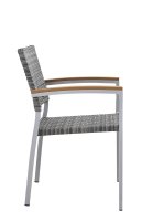 Terrassenstuhl Verbania Mixed Grey mit Rattan-Geflecht, weißem Gestell und Armlehnen in Holzoptik Terrassenstuhl Verbania Mixed Grey mit Rattan-Geflecht, weißem Gestell und Armlehnen in Holzoptik