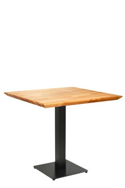 Tischgestell für die Gastronomie Marino-TGF-404 aus Stahl für den Innenbereich mit Verstellgleitern mit Tischplatte aus Eiche Facettenkante 26 mm