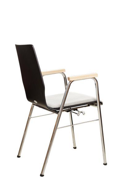 Konferenzstuhl Eruno-210-A50 mit Polstersitz, Holzlehne, Armlehnen und verchromtem Gestell