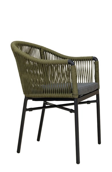 Ramila-TRR Green Terrassenstuhl mit beigem Aluminiumgestell und Textilen-Rücken, stapelbar und wetterfest für Gastronomie Seitenansicht