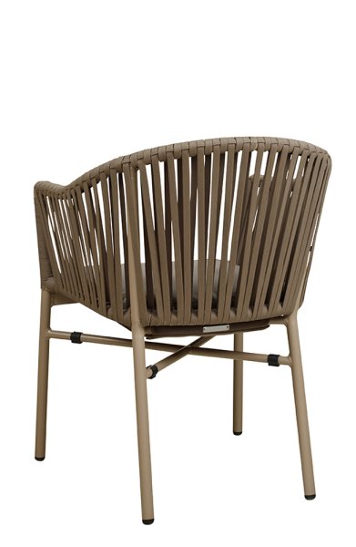 Ramila-48 Brown Terrassenstuhl mit beigem Aluminiumgestell und Textilen-Rücken, stapelbar und wetterfest für Gastronomie Rückansicht