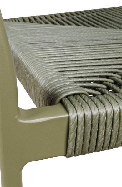 Detailaufnahme der Sitzfläche des Outdoorstuhls Sponto-X Green mit gespanntem Kunststoffgeflecht